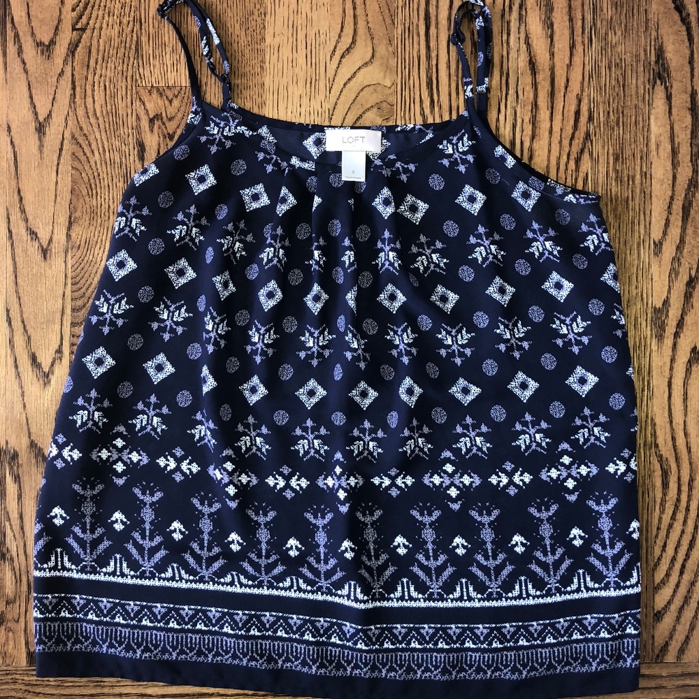 Loft Navy Geometric Printed Tank Top